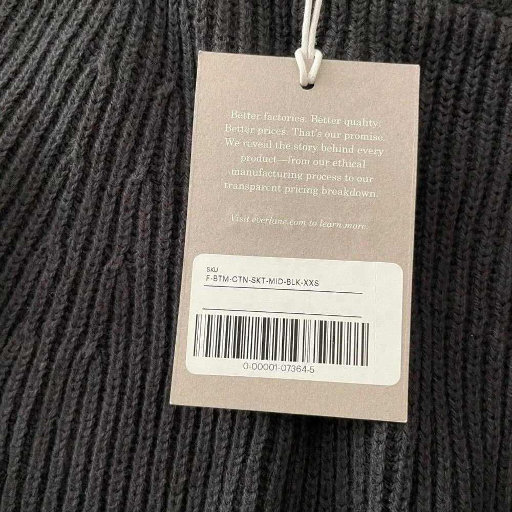 Everlane The Organic Cotton Sweater Midi Skirt‎ Size XXS Black Ribbed Knit NWT